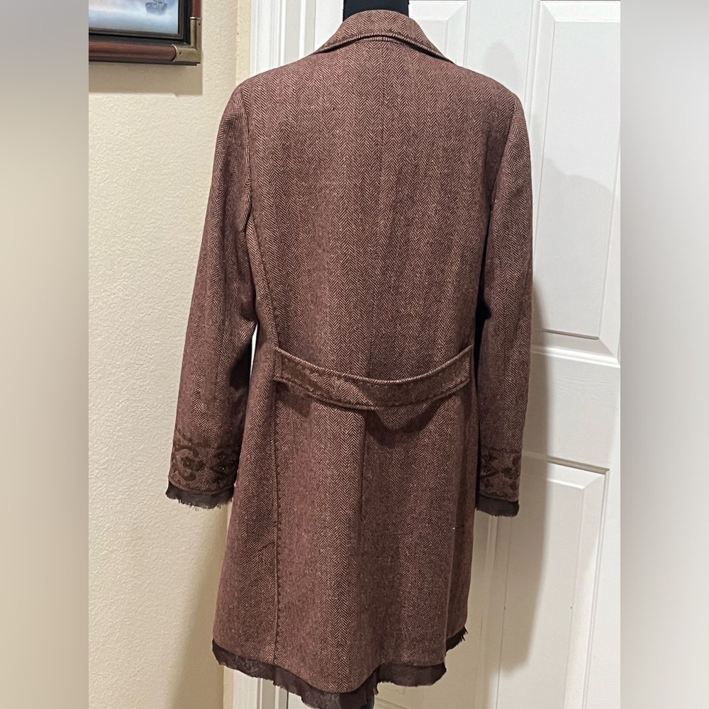 FOCUS 2000 WOOL BLEND EMBROIDERED AND BEADED TWEED BROWN WOMENS JACKET SIZE12 - Picture 4 of 11